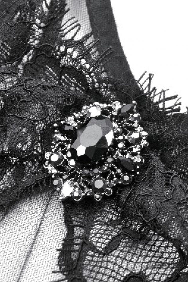 Black V Collar Short Sleeves Multi-Layered Sheer Mesh Women's Gothic Dress - Product - 15