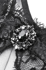 Black V Collar Short Sleeves Multi-Layered Sheer Mesh Women's Gothic Dress - Product - 15