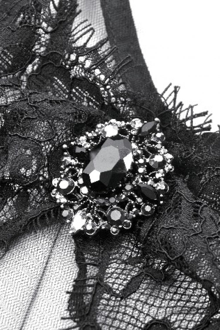Black V Collar Short Sleeves Multi-Layered Sheer Mesh Women's Gothic Dress - Product - 15