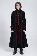 Black/Red Lapel Collar Embroidery Zipper Men's Gothic Handsome Coat - Black/Red - 1