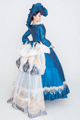 Blue Long Sleeves High Waisted Trailing Ruffled Victorian Lolita Prom Dress - Product - 4
