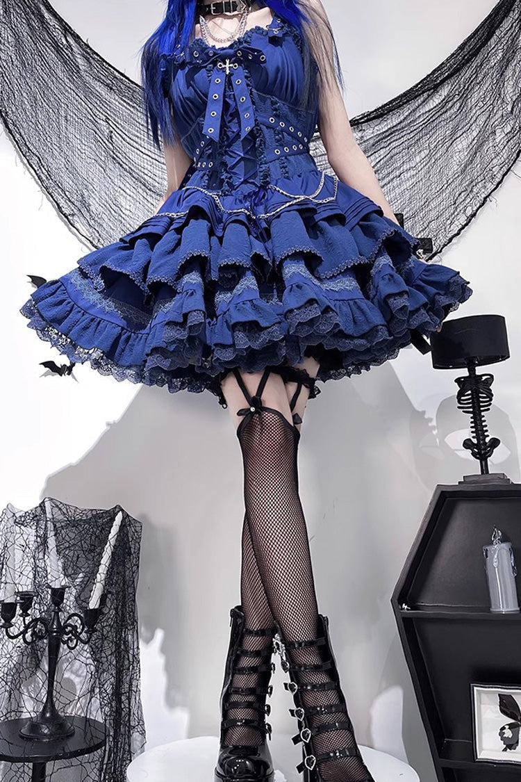 [Covenant Cross] Sleeveless Triple-Layered Ruffle Bowknot Lace-Up Gothic Lolita Jsk Dress 6 Colors - Product - 17