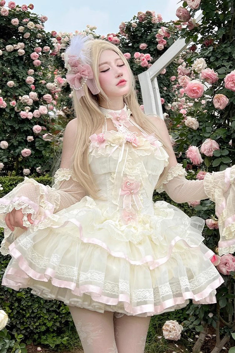 Multi-Color Ballet of Flora Halterneck Multi-layer Ruffle Lace Sweet Lolita Dress - Multi-Color - 1