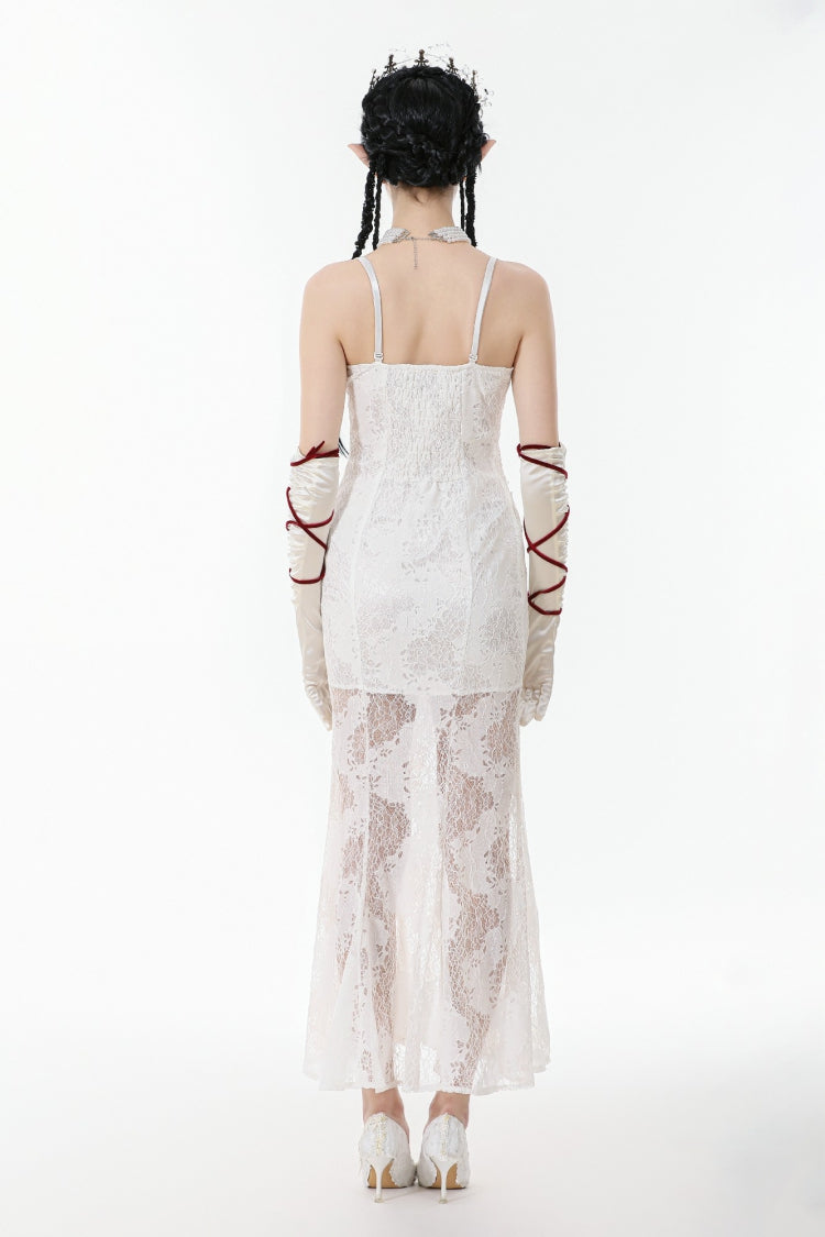 White Sleeveless Lace Lace-Up Women's Gothic Slip Dress Mermaid Wedding Dress - Product - 4