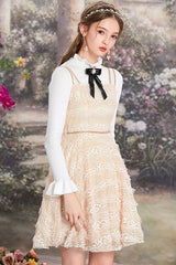 Beige Elegant Lace Embroidered High Waisted Sweet Lolita JSK Dress - Product - 2