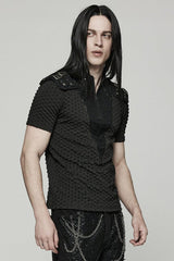 Black Short Sleeves Mesh Bubble Buckle Zipper Mens Steampunk T-Shirt - Product - 2
