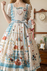 Blue/Green [Tea Party] Short Sleeves Print Ruffle Bowknot Lace Sweet Elegant Lolita Dress - Product - 15