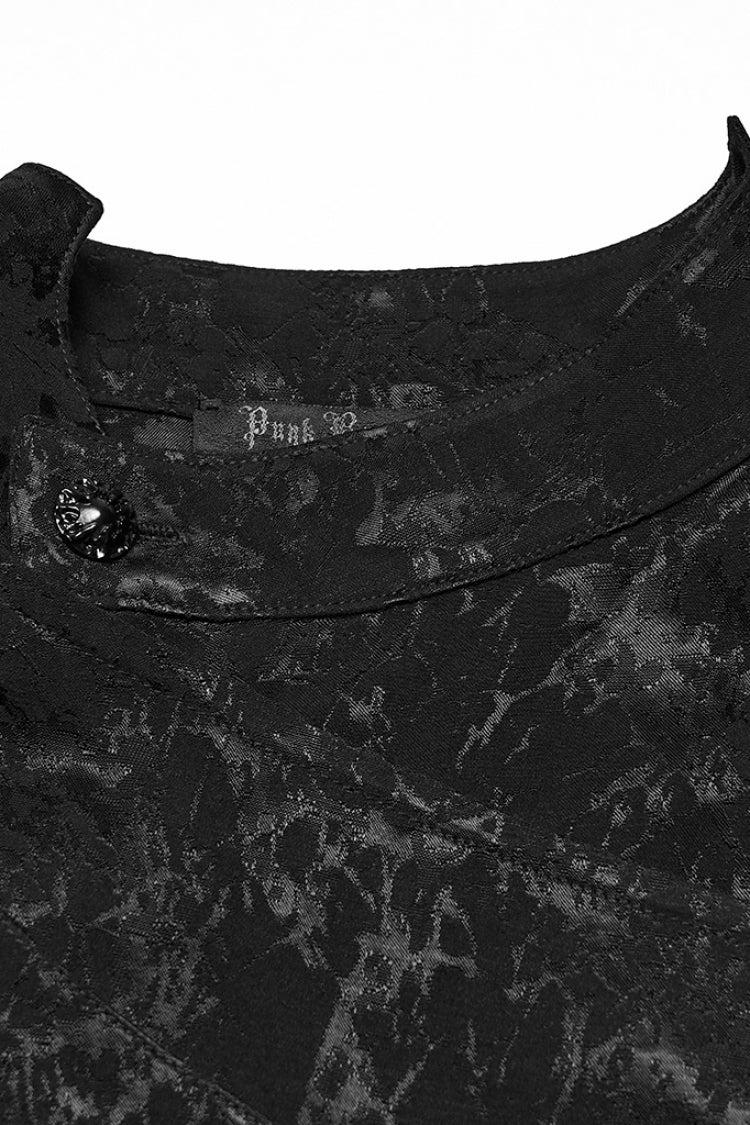 Black Stand Collar Long Puff Sleeves Print Asymmetric Men's Gothic Blouse - Product - 5