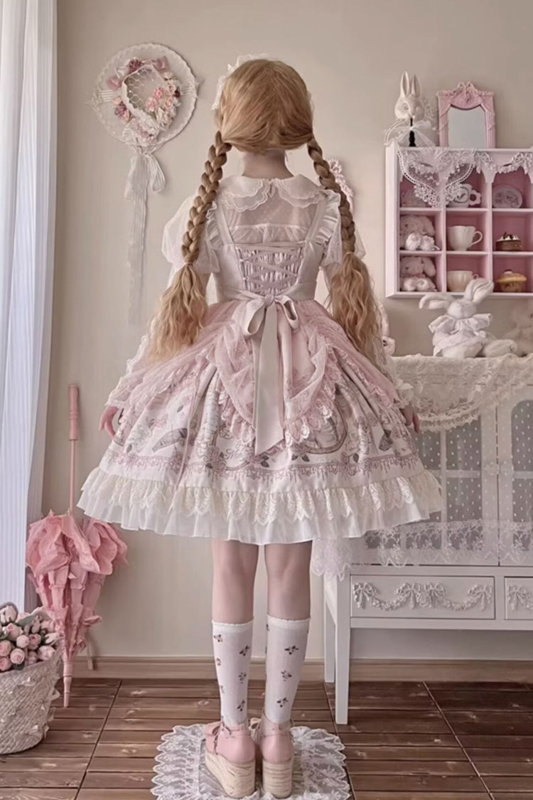 Apricot Sleeveless Rose Prologue Print Ruffle Bowknot Sweet Elegant Princess Lolita Jsk Dress - Product - 7