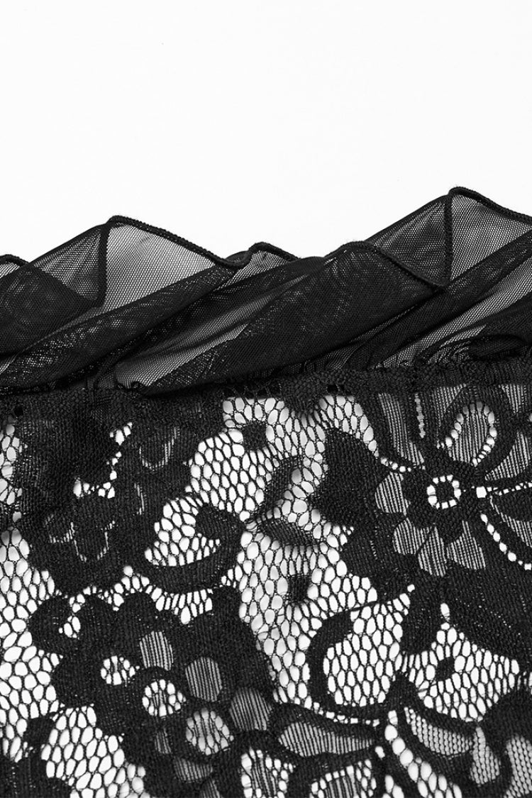 Black Sleeveless Plunging Split Hollow Embroidery Lace Women's Gothic Evening Slip Dress - Product - 8
