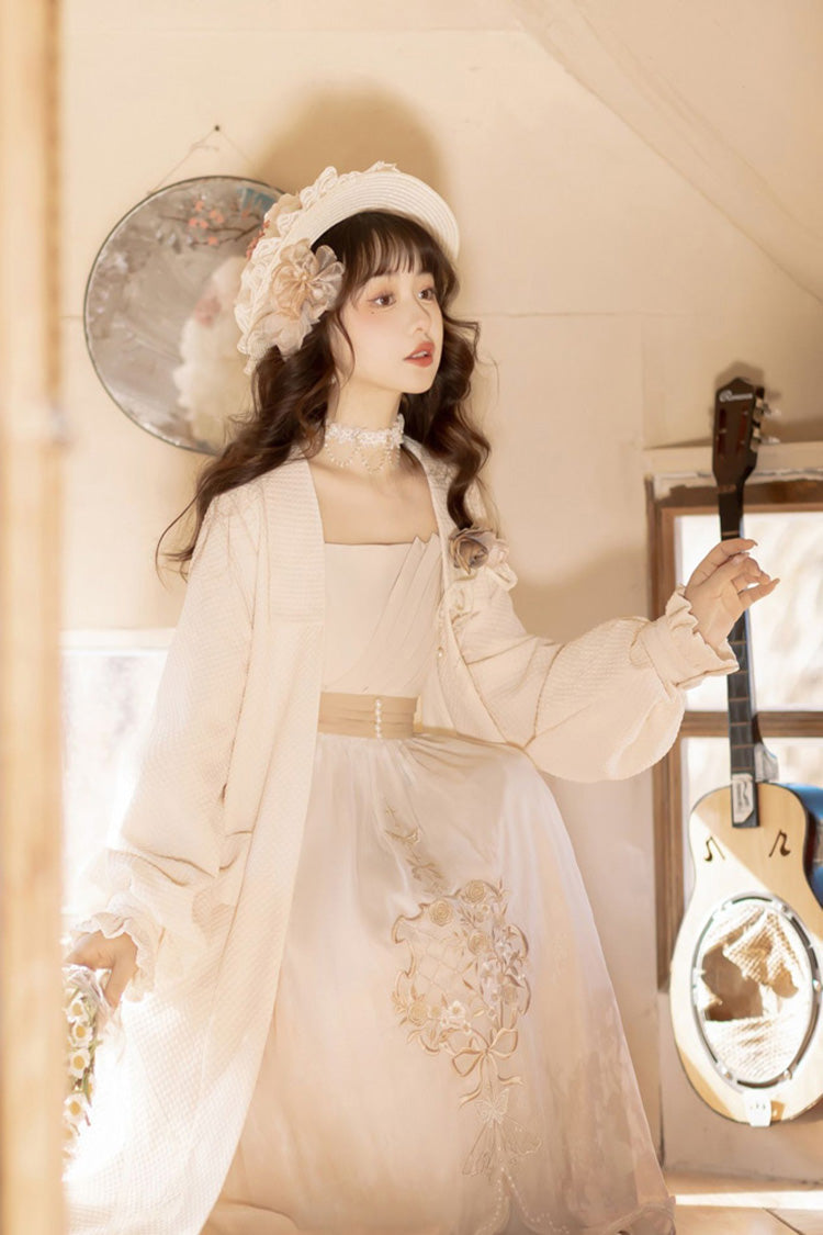 White Chinese Style Bronzing Flower Embroidery Sweet Lolita Jsk Dress - Product - 12