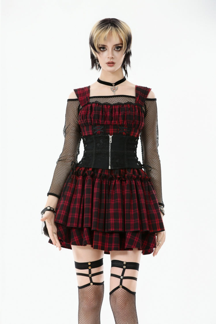Black Floral Pattern Lace-Up Zippered Women's Gothic Waist Corset - Black - 1