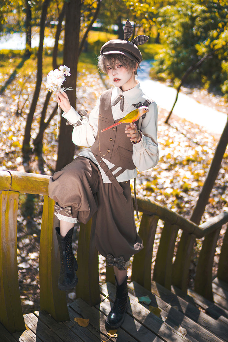 Coffee Brown Cute and Handsome Secret Morning Post Series Ouji Lolita Vest - Product - 7