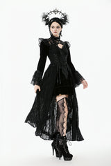 Black Stand Collar Long Flared Sleeves Lace Spliced Velvet Women's Gothic Cape - Product - 2
