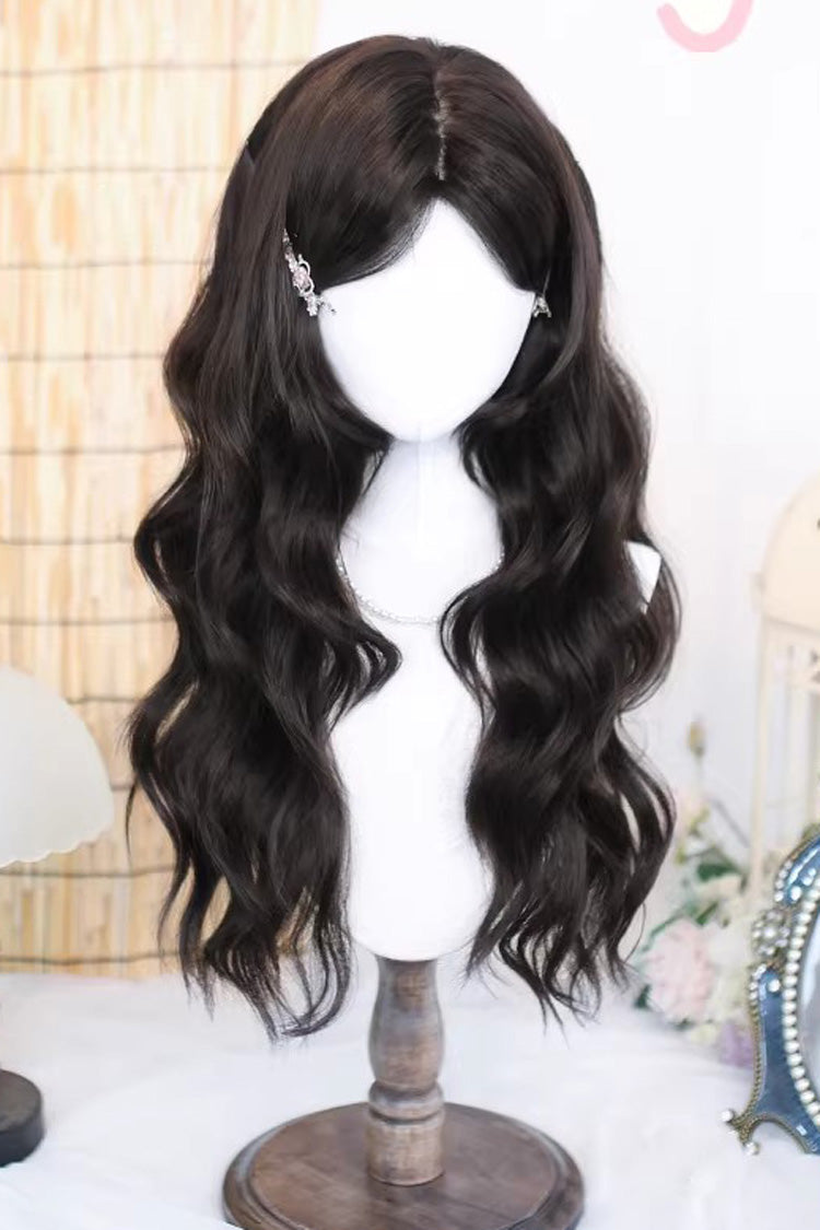 Black Tea Middle-Parted Natural Daily Sweet Japanese Lolita Long Curly Wig - Black-Tea - 1