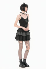 Black/White Contrast Stripes Lace-Up Multi-Layered Ruffled Hem Women's Gothic Slip Dress - Product - 8