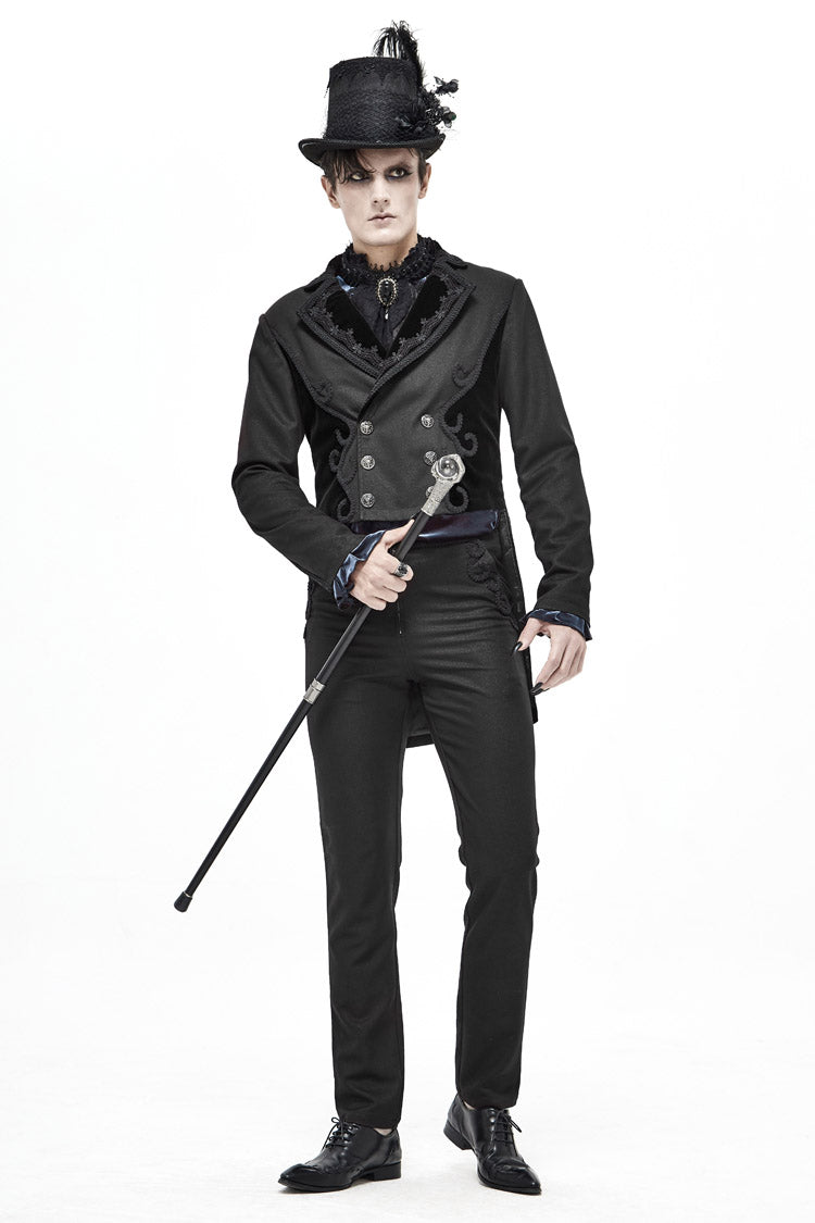 Black Webbing Twill Suit Material Side Pocket Floral-Shaped Men's Gothic Pants - Product - 4