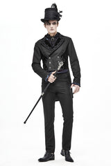 Black Webbing Twill Suit Material Side Pocket Floral-Shaped Men's Gothic Pants - Product - 4