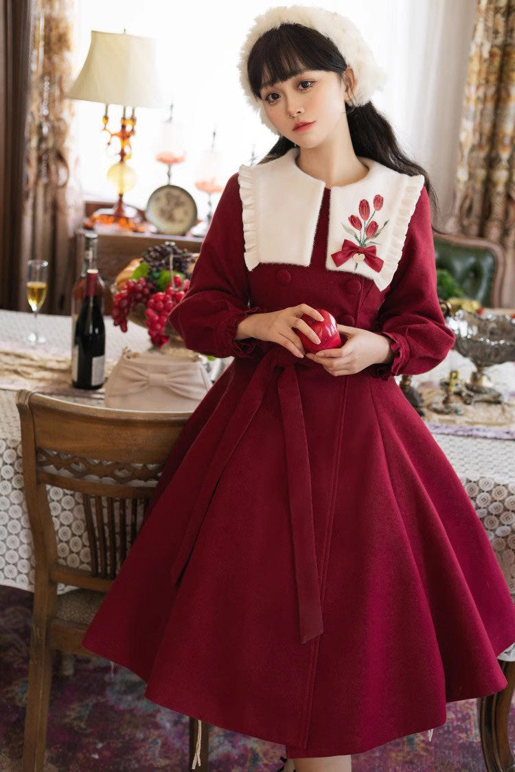 Tulip Long Puff Sleeves Embroidery Slim Sweet Lolita Coat 2 Colors - Product - 7