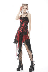Black/Red Irregular Tie-dyed Patchwork Women's Punk Slip Dress - Product - 8