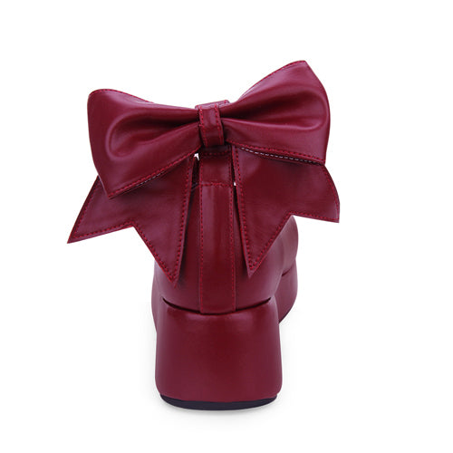 Round-toe Shallow Mouth Bowknot Cute Lolita Middle Heels Shoes - Product - 11