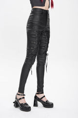 Black Lace-Up Eyelet Straps Women's Punk Pants - Product - 4