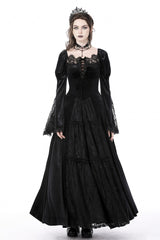 Black Long Puff Sleeves Spliced Lace Lace-Up Women's Gothic Vintage Velvet Wedding Dress - Product - 5