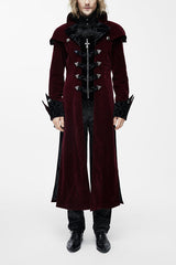 Western Fashion Gothic Shawl Collar Mens Long Velvet Coats - Red - 1