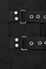 Black Stand Collar Side Waist Webbing Decorative Stitching Mens Steampunk Vest - Product - 7