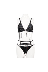 Black Stretch Magic Bright Leather Rope Women's Punk Interesting Underwear Set - Product - 6