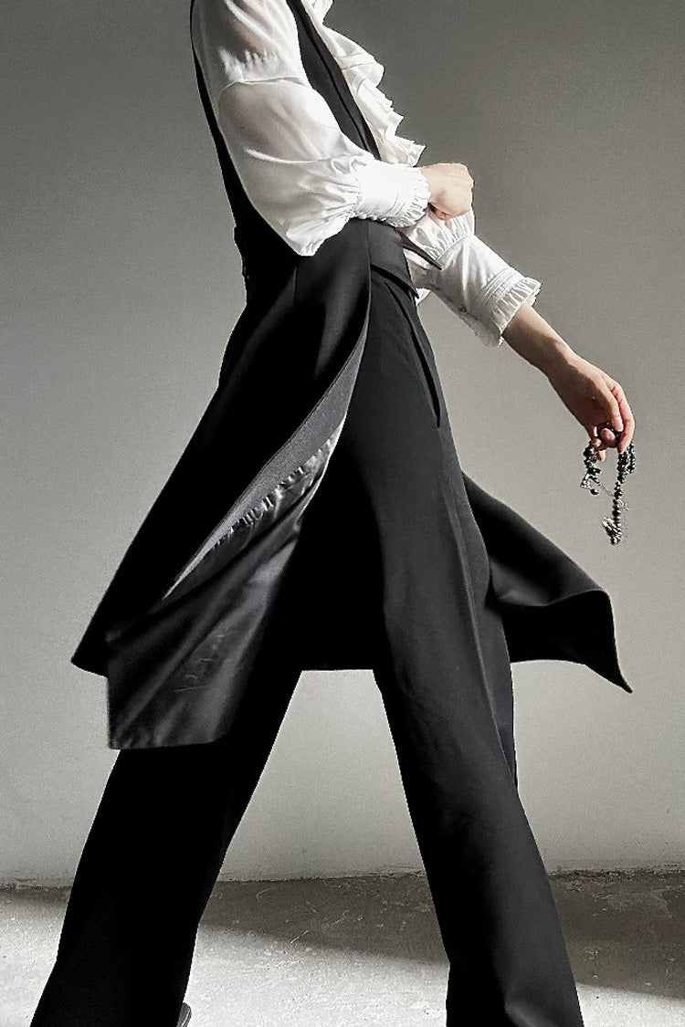 Black V Collar Sleeveless Slim Asymmetric Swallowtail Prince Gothic Ouji Lolita Long Vest - Product - 5