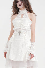 White Bow Lace Lace-Up Mesh Eyelet Women's Gothic Gorgeous Palace Arm Sleeves - Product - 3