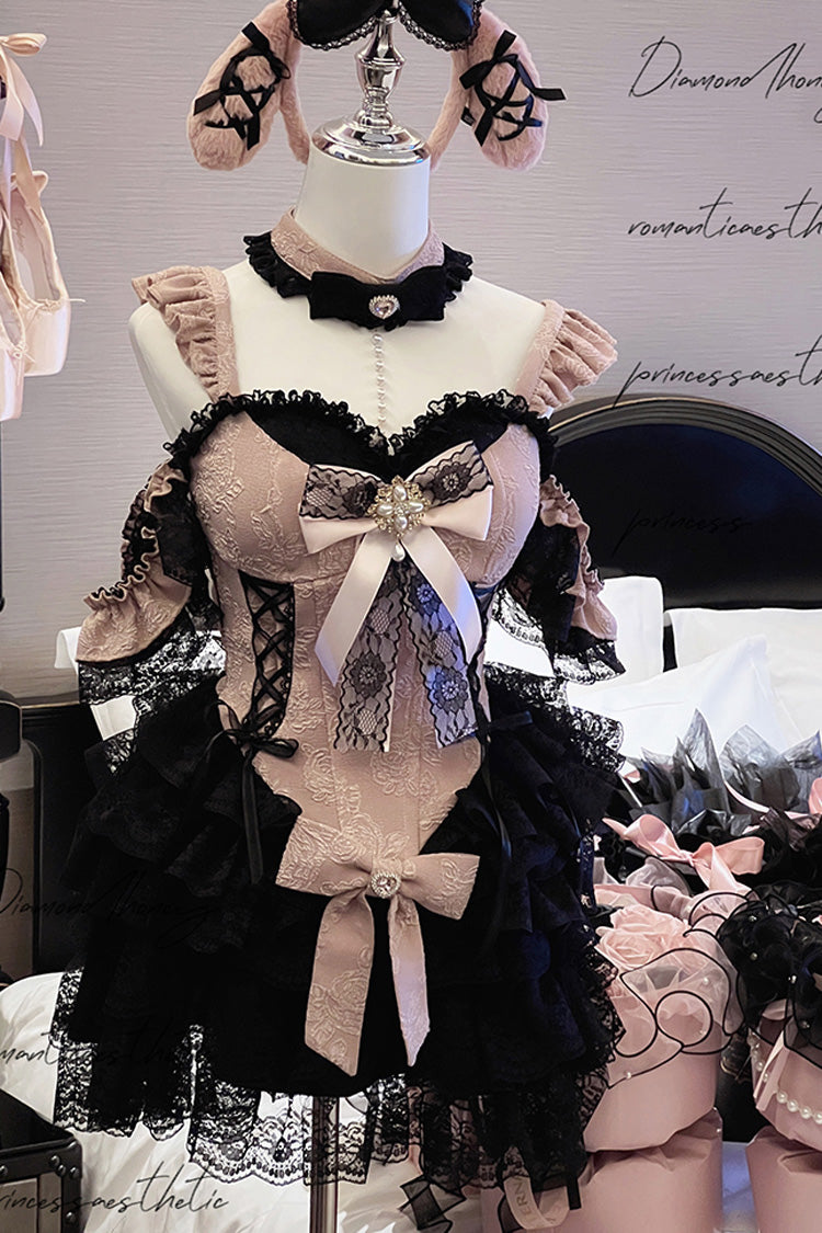 Black/Pink [Blackberry Lover] Multi-Layered Lace Sweet Princess Lolita Skirt Set - Product - 3