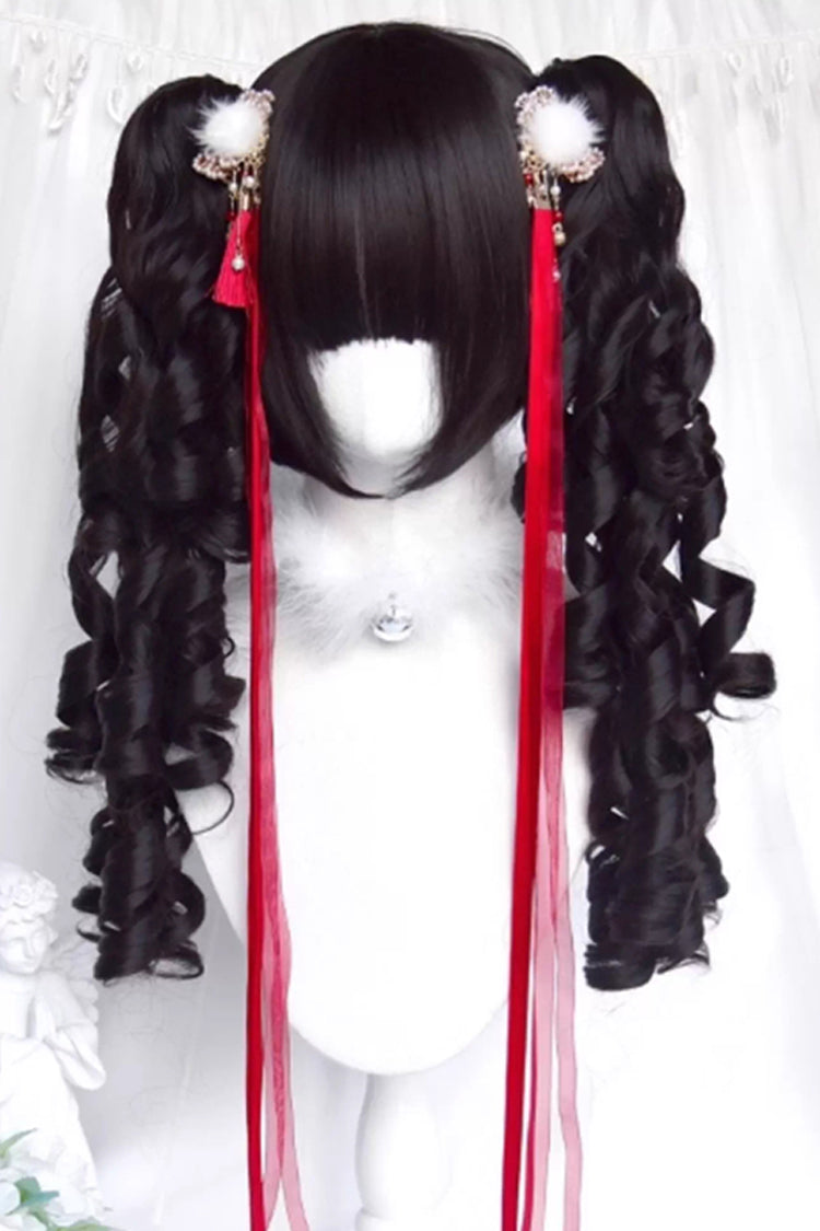 Black Multi-Layered Roman Curl Twin Tails Sweet Lolita Wig - Product - 5