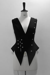 Black [Ash] Lapel Collar Long Sleeves Ruffled Bow Classic Vintage Elegant Prince Ouji Lolita Blouse Shorts Vest Set - Vest(Only) - 11
