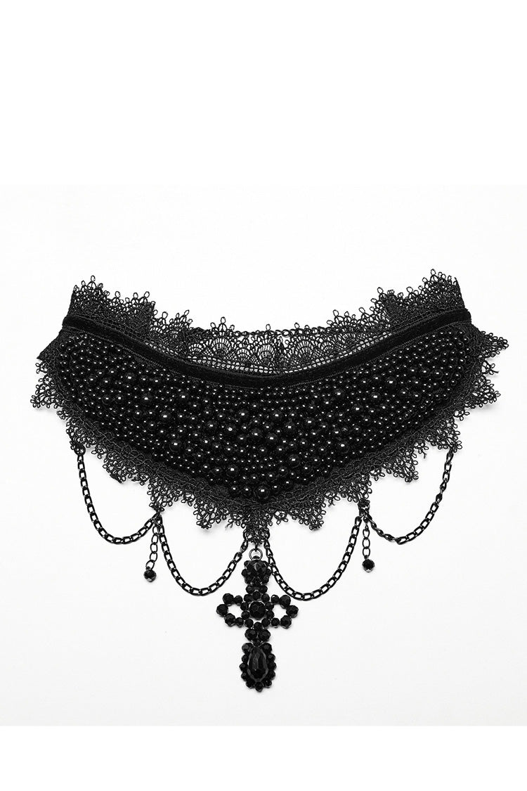 Black Cross Bead Women's Gorgeous Gothic Choker - Black - 1