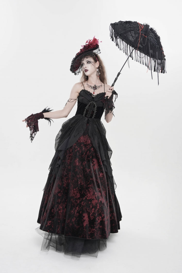 Black/Red Sleeveless Multi-Layered Hanayome Lace Lace-Up Women's Gothic  Wedding Dress Printed Tassels Lace-up Slip Dress - Product - 8