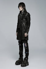 Black Metal Buckle Decoration Zipper Mens Steampunk Windbreaker Coat - Product - 6