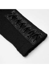 Black Punk Stand Up Collar Metal Buckle Crack Leather Strap Decoration Lace Up Cuff Woolen Women's Coat - Product - 4