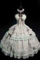 Mint Green Cross Halterneck Ruffle Bowknot Lace Lace-Up Princess Sweet Lolita Dress - Product - 11