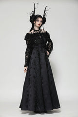 Black Ruffled Off Shoulder Long Bishop Sleeves Lace Women's Gothic Cape - Product - 8