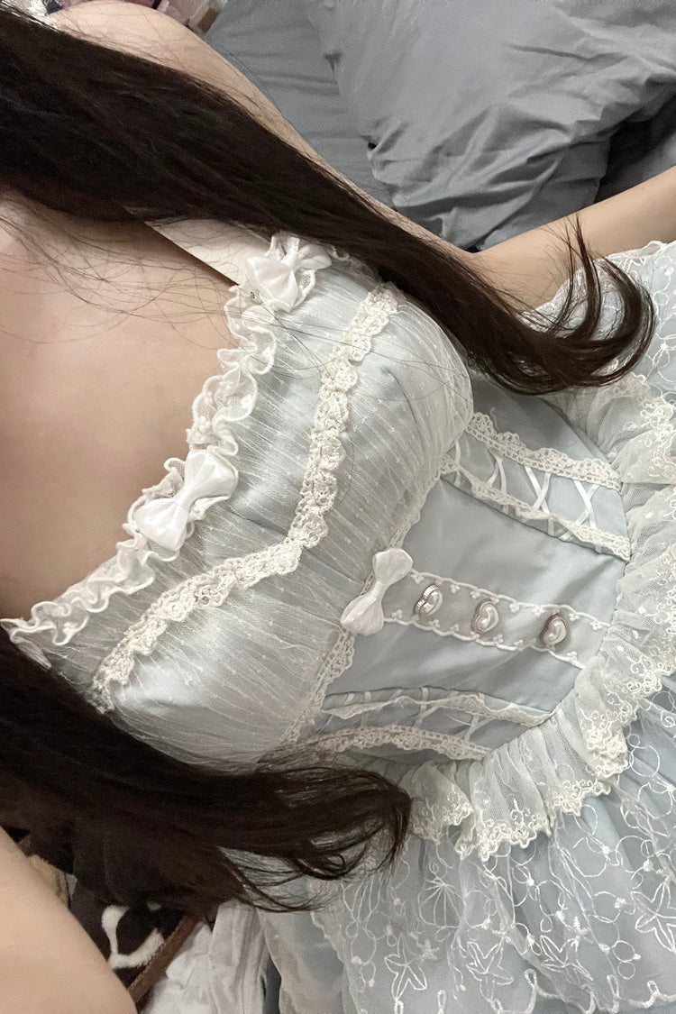 Blue [Lemon Sea Salt] Ruffle Lace Sweet Princess Lolita Jsk Dress - Product - 5