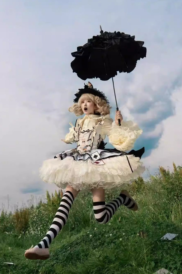 [Binky Bunny Magic] Square Collar Sleeveless Multi-Layered Ruffled Bow Lace Sweet Lolita Jsk Dress 2 Colors - Product - 6