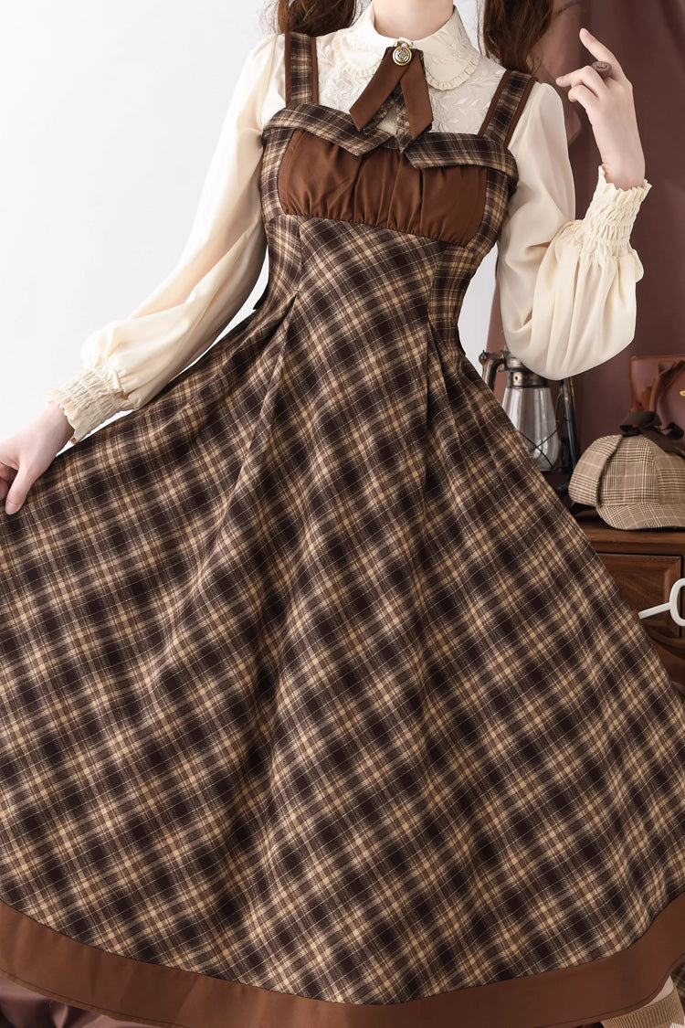 Brown [Broken Pocket Watch] Sleeveless Printed Spliced Detective-Style Classic Lolita Jsk Dress - Product - 3