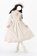 Apricot [Fontainebleau] Long Sleeves Plaid Print Bowknot Elegant Sweet Lolita Dress - Product - 5