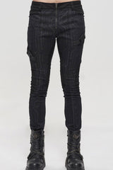 Black Punk Casual Circuit Diagram Print Asymmetric Decoration Men's Long Pants - Product - 3