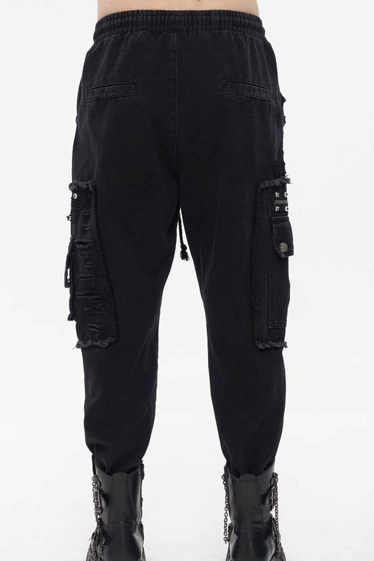 Black Punk Basic Funds Metal Pentagram Crackle Men's Pants - Product - 8
