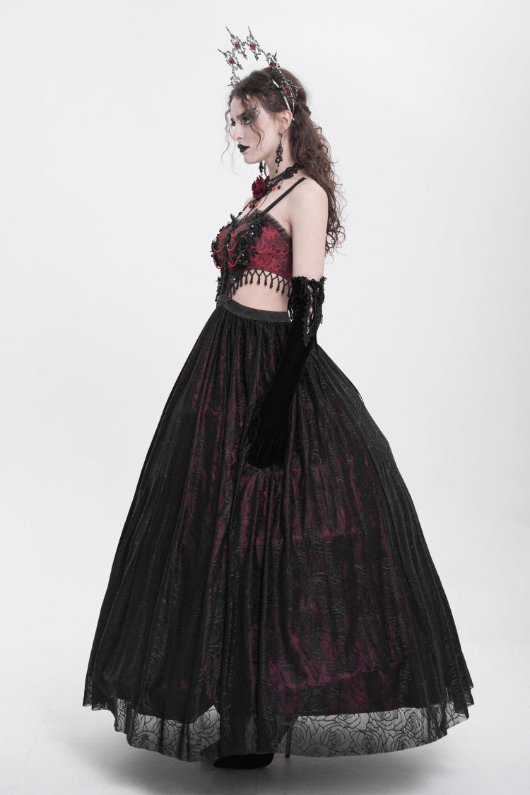 Red Jacquard Floral Embroidery Lace Ripped Women's Gothic Party Slip Dress - Product - 2