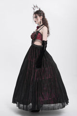 Red Jacquard Floral Embroidery Lace Ripped Women's Gothic Party Slip Dress - Product - 2