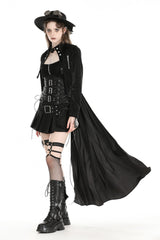 Black Long Sleeves Spliced Lace-Up Women's Gothic High Low Faux Leather Long Tail Jacket - Product - 7